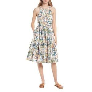 Nordstrom Floral Poplin Fit and Flare MIDI Dress
